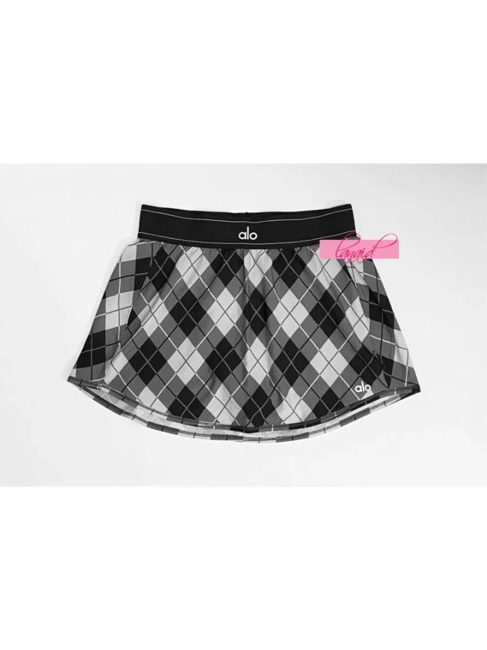Alo Argyle Match Point Tennis Skirt Black Anthracite Plaid Sports Shorts Skort